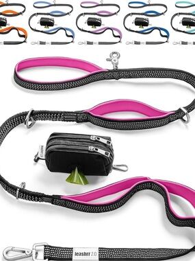 Reflective Dog Leash with Padded Handle - Pink